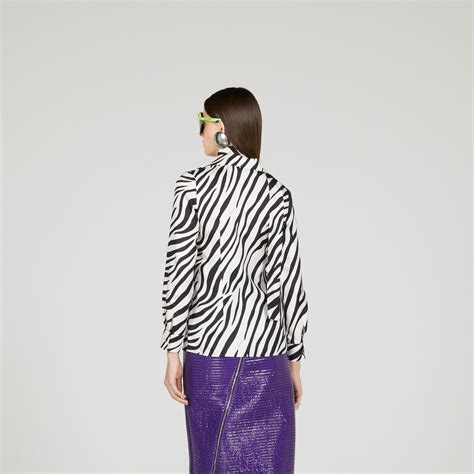 Gucci zebra print silk shirt in black and ivory 